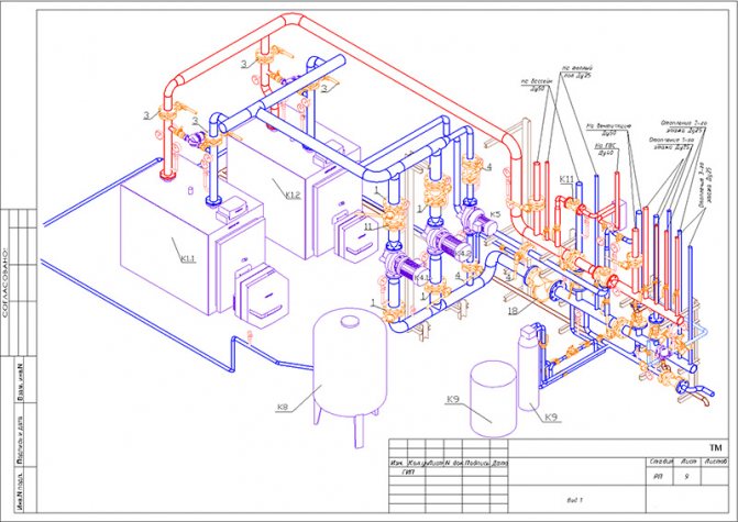 Diagramme axonométrique du chauffage et de la ventilation