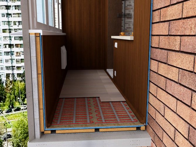 Modèle de chauffage par le sol électrique sur un balcon standard