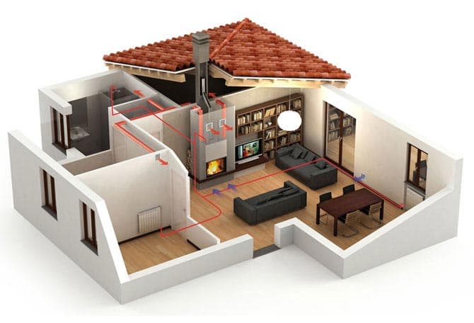 Réaménagement d'une maison de village avec un poêle