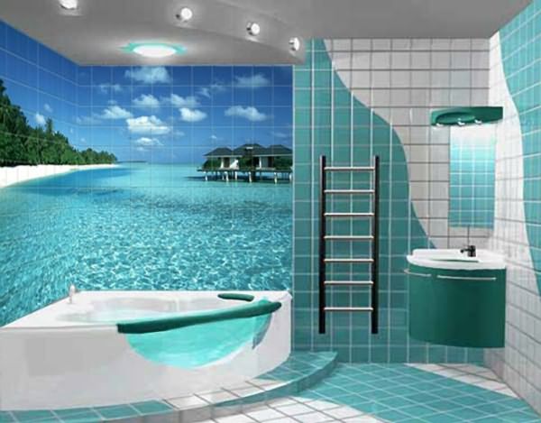 Les carreaux avec impression photo conviennent pour la finition du compartiment de lavage d'un bain