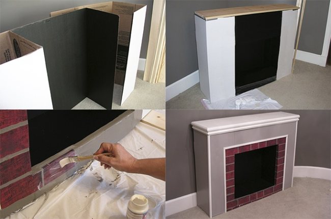 Cheminée décorative maison à partir d'une boîte en carton