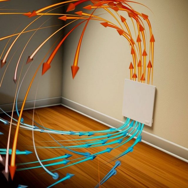 L'air s'écoule du convecteur.